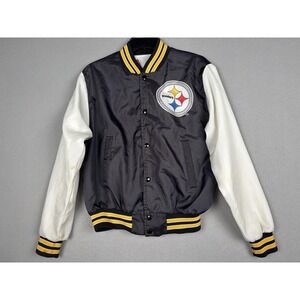 Vintage Pittsburgh Steelers Jacket Boys 18 Black NFL Football Chalk Line 90s